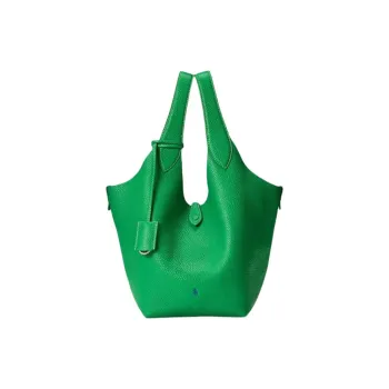 Polo Ralph Lauren Cow Leather Tote Bag Shopping Bag Handbag Medium Size Women's Green