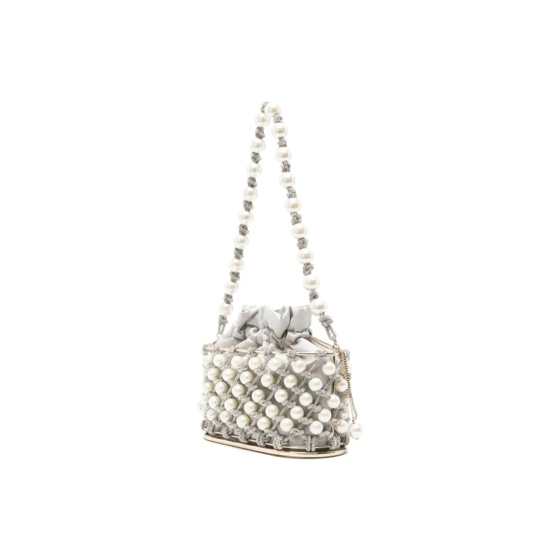 Rosantica Artificial Pearl & Metal Bucket Bag Handbag Shoulder Bag Mini Women's Light Gray-1
