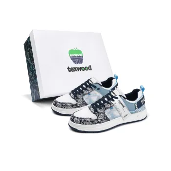 TEXWOOD Chinese Style Blue And White Porcelain Collection Low Top Skateboard Shoes Men's Box
