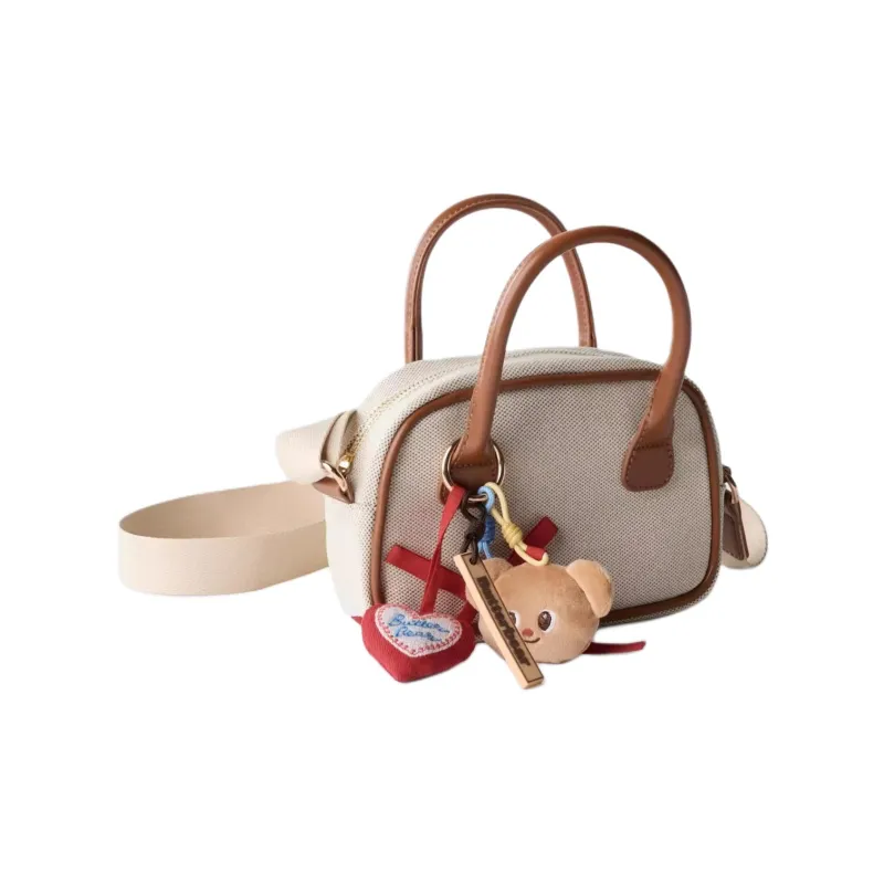 ZARA Butter Bear Collaboration Cotton Bowling Bag Shoulder Bag Crossbody Bag Handbag Mini Women's Light Beige Yellow-1