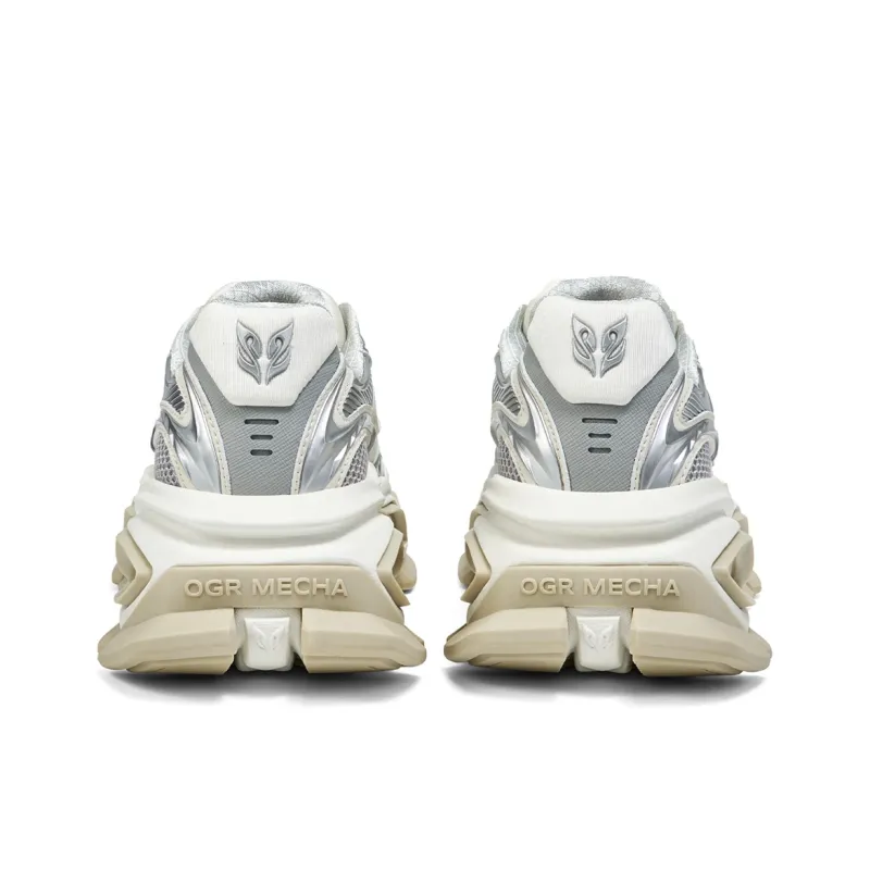 OGR GAZE Ragdoll Og White Cushioning Slip Resistant Height Increasing Low Top Chunky Sneakers Unisex White Silver-4