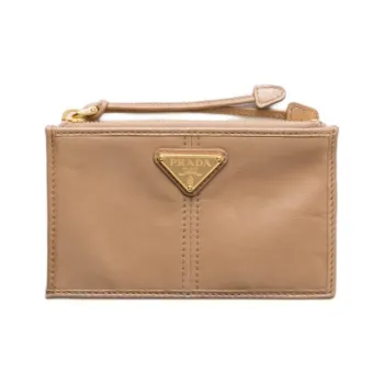 PRADA Cow Leather Card Holder Women's Guest Appearance Beige