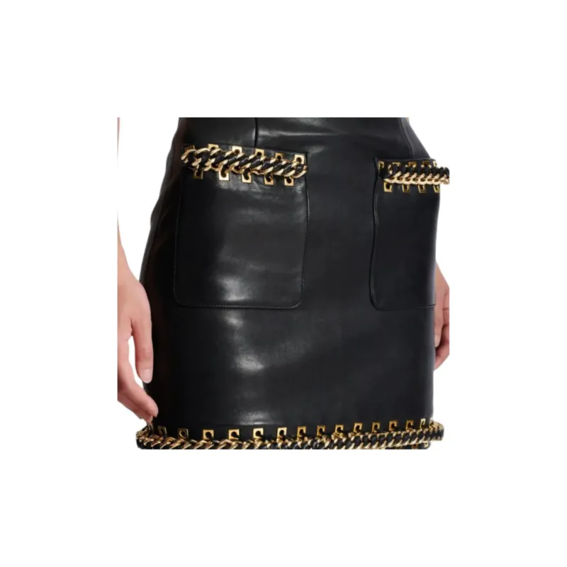 BALMAIN SS25 Leather Short Skirts Women's Black-4