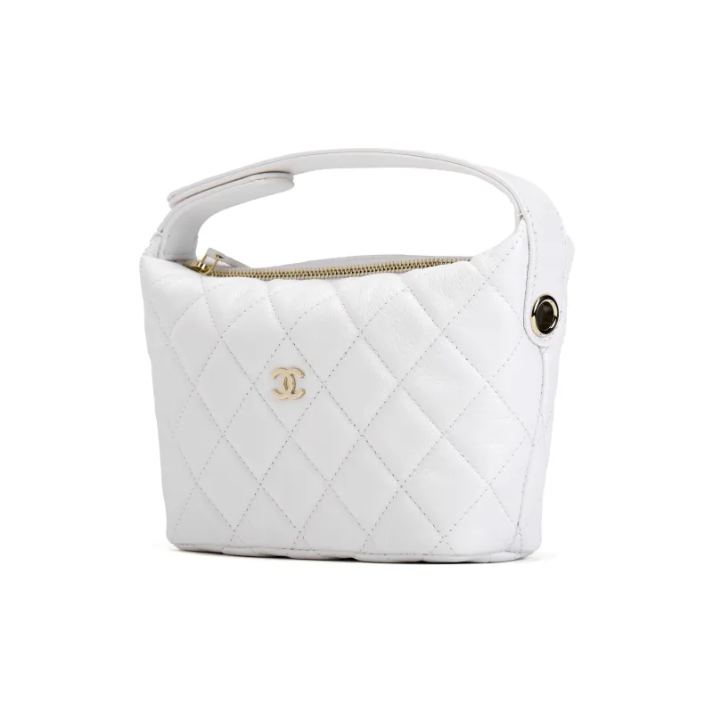 CHANEL Shiny Grain Calfskin Shoulder Bag, Crossbody Bag, Handbag Women's White-2