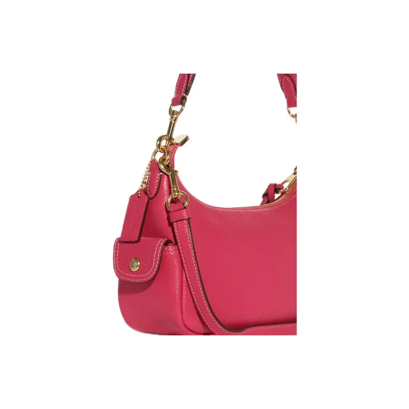 COACH Pennie Pebbled Leather Pillow Shoulder Bag, Crossbody Bag Medium Size Women's Pink-3