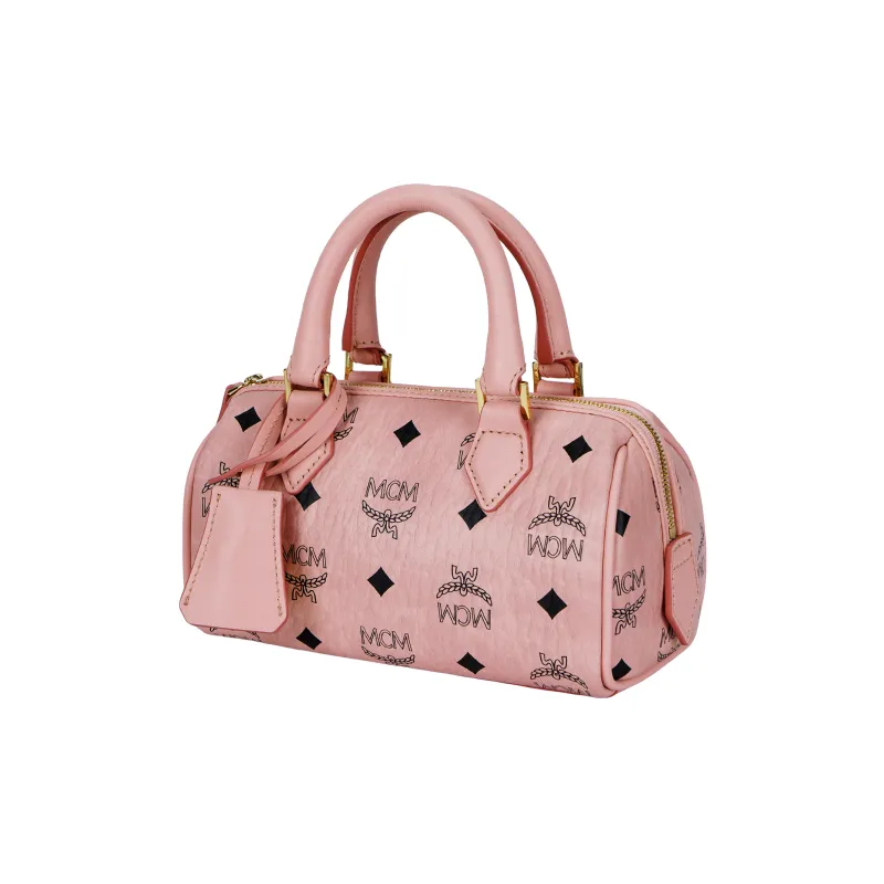 MCM Visetos Canvas Boston Bag Handbag Mini Women's Pink-1