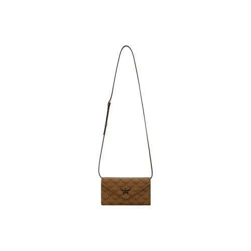 MCM Canvas Crossbody Bags Wallets Large Size Women's Cognac