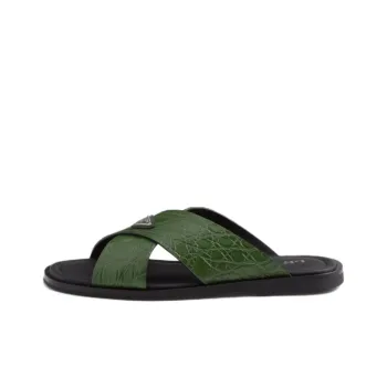 PRADA Rubber Sole Slip Resistant Slide Slippers Men's Green