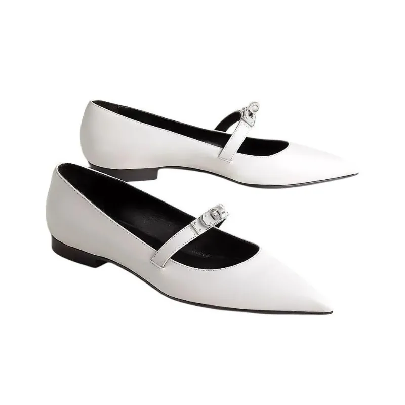 HERMES Kelly Casual Single Shoes Women's White-2