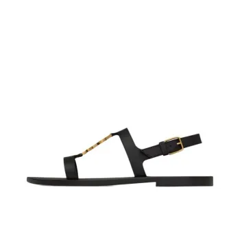 SAINT LAURENT Cassandra Logo Plaque Flat Sandals Women's