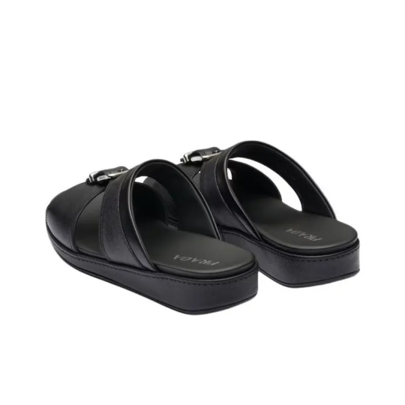 PRADA Saffiano Slide Slippers 3cm Men's Black-3