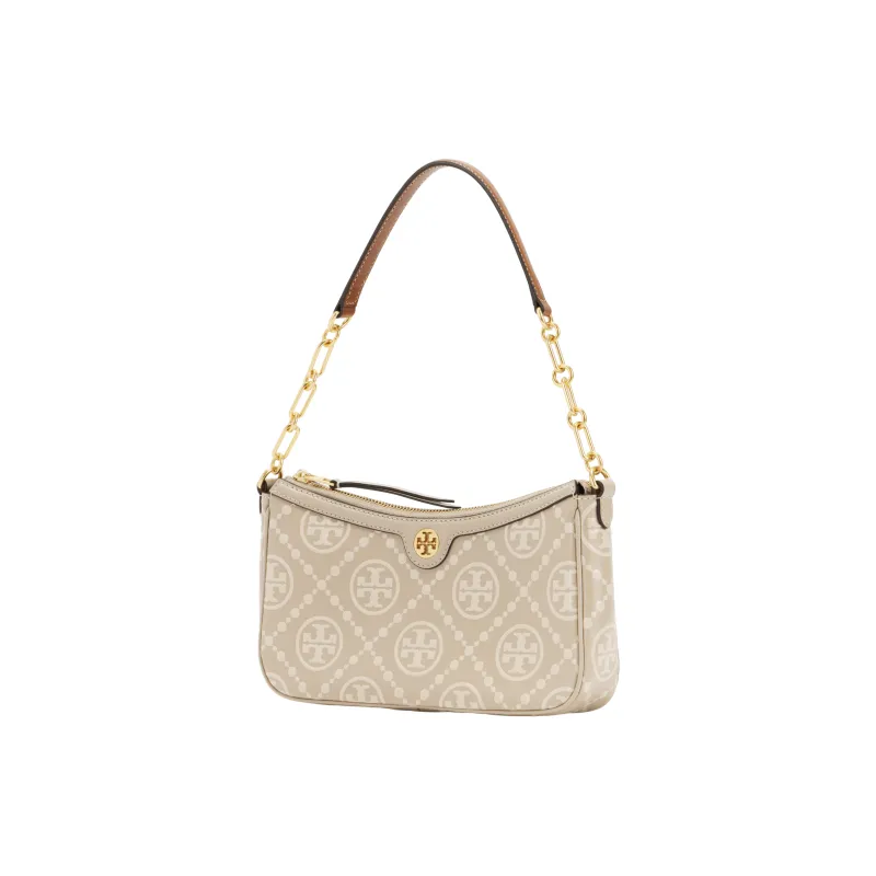TORY BURCH T Monogram Cowhide Leather Handbag, Shoulder Bag Women's Gray-1
