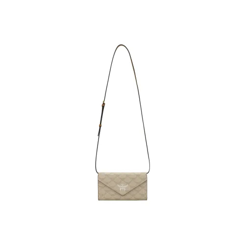 MCM Coated Canvas Crossbody Wallets Large Size Women's Beige