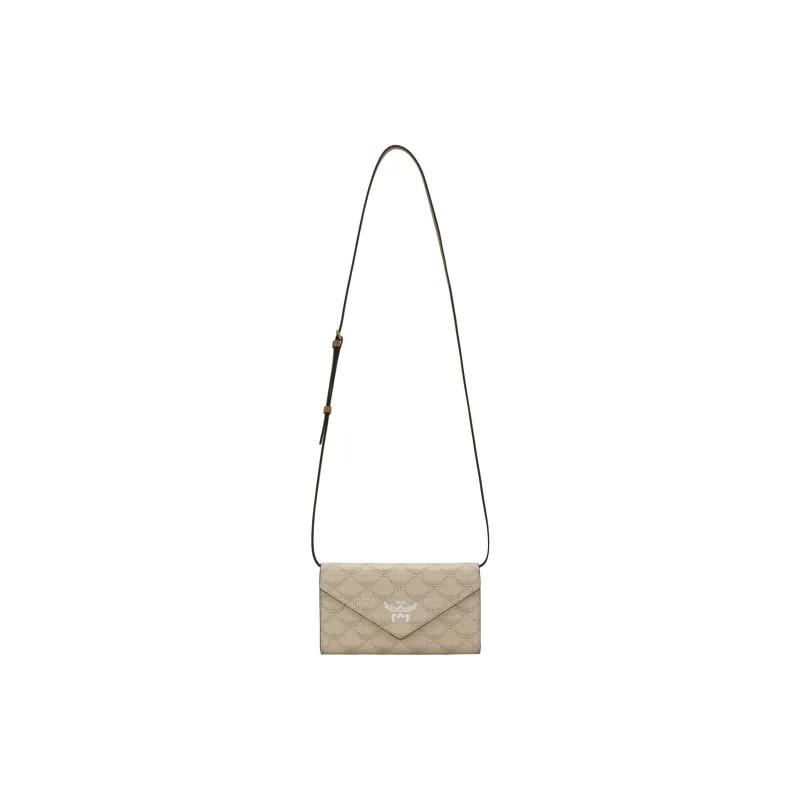 MCM Coated Canvas Crossbody Wallets Large Size Women's Beige-0