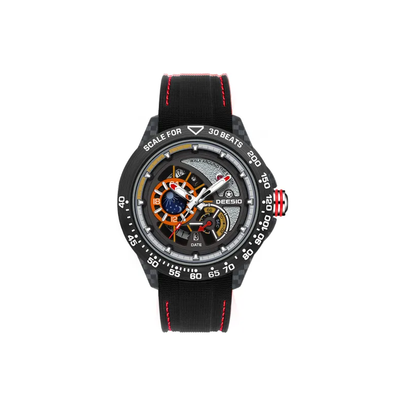 DEESIO Sun Moon Star Collection Automatic Mechanical Movement Rubber Strap Watch Men's Watches Silver Dial-14