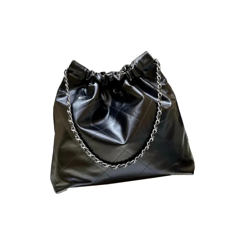 CHANEL 22Bag Cow Leather Tote Bag, Shopping Bag, Handbag, Shoulder Bag Tubas Unisex Black Silver Characters-2