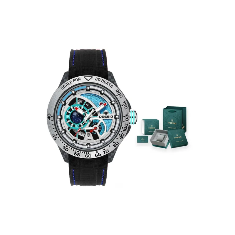 DEESIO Sun Moon Star Collection Automatic Mechanical Movement Rubber Strap Watch Men's Watches Silver Dial-1
