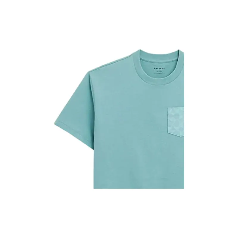 COACH Solid Color Crew Neck Cropped Short Sleeved Shirt T Shirt Women's Blue Green-4