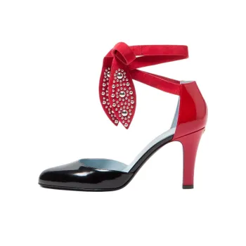 Valentino Foliefoliage Chunky Heel High Heels 8.5cm Women's Black Red