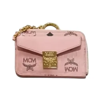 MCM Tracy Visetos Natural Nappa Leather Card Clip Card Holder Mini Women's Pink