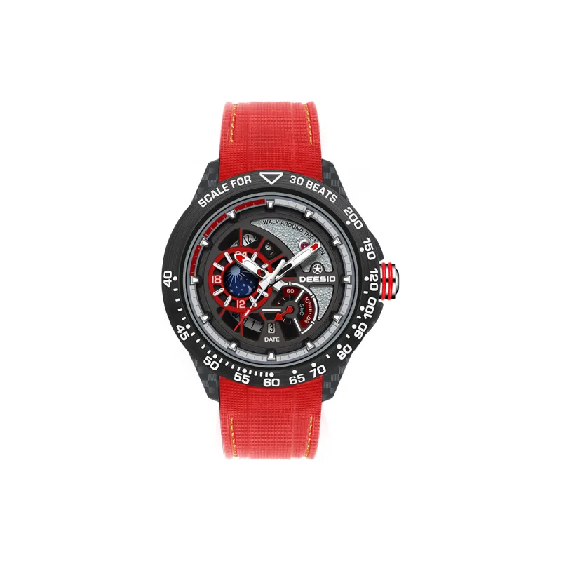 DEESIO Sun Moon Star Collection Automatic Mechanical Movement Rubber Strap Watch Men's Watches Silver Dial-9