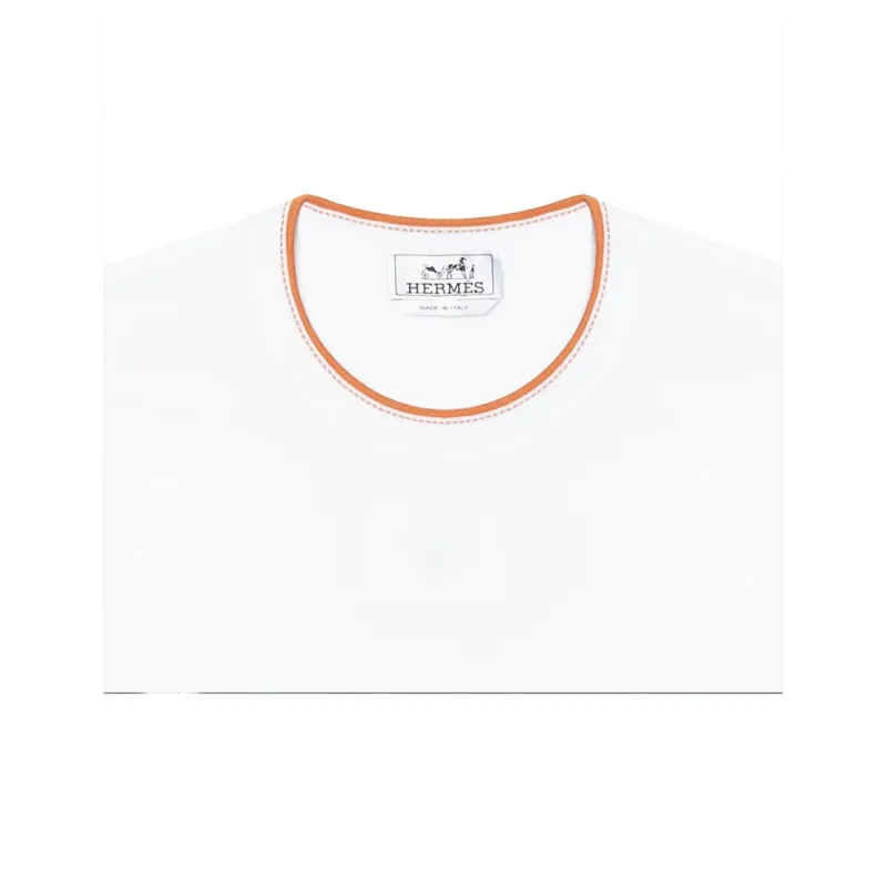 HERMES Solid Color Pocket Crew Neck Short Sleeved Shirt T Shirt Men's White-7