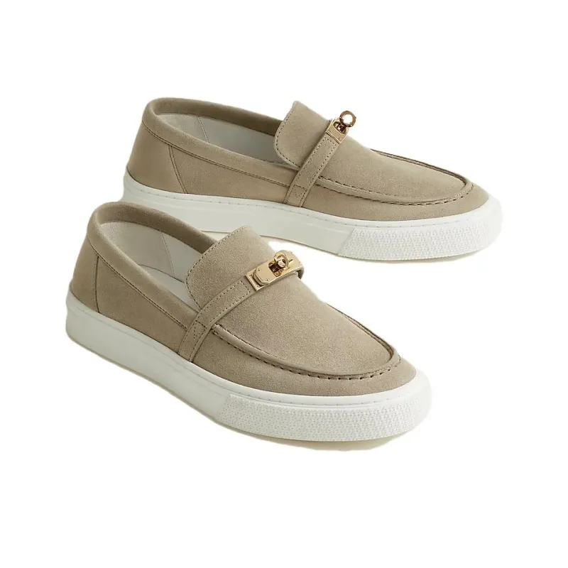 HERMES Game Loafers Women's Gray-2