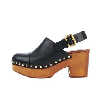 Chloe JEANNETTE Wedge Wooden Clogs Chunky Heel High Heels 8cm Women's Black