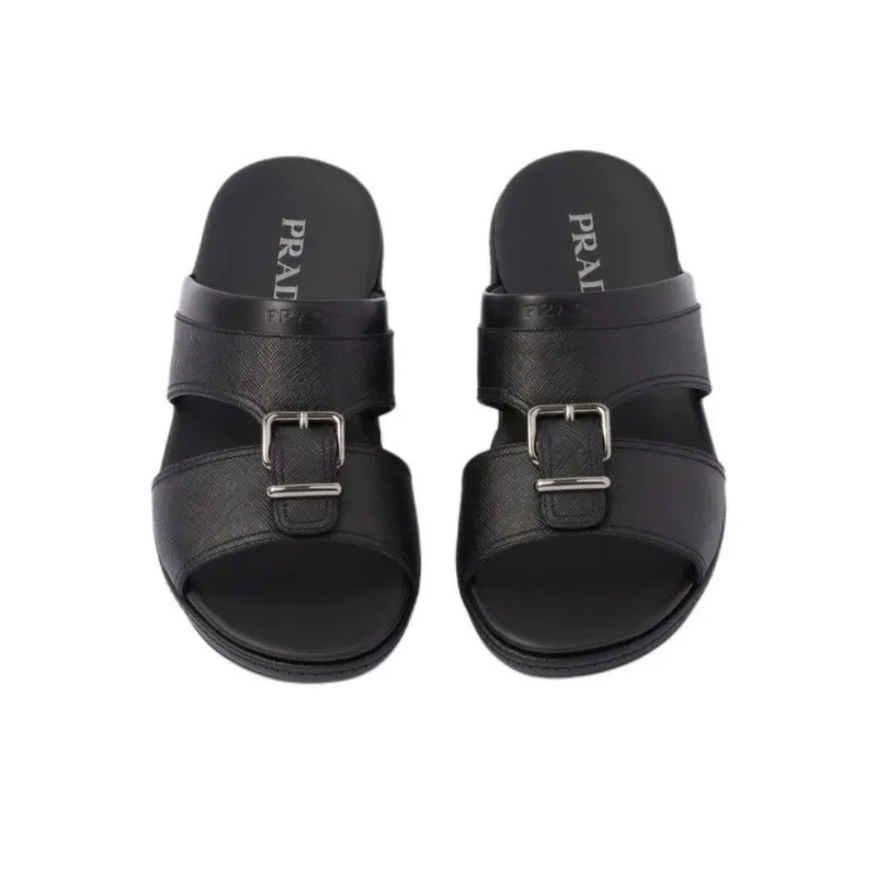 PRADA Saffiano Slide Slippers 3cm Men's Black-4