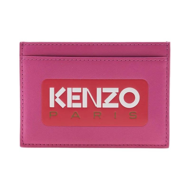 KENZO Cow Leather Card Clip Card Holder Men's Dark Purple Red-0