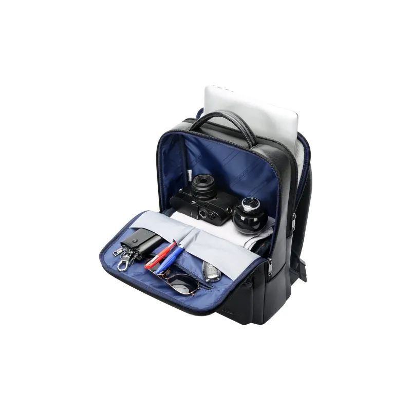 BOPAI Top Grain Cow Leather Laptop Bag Backpack Tubas Men's Black-4