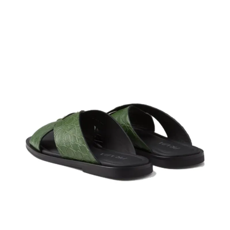PRADA Rubber Sole Slip Resistant Slide Slippers Men's Green-3