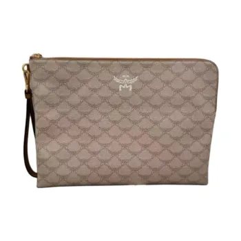 MCM Canvas Canvas Bag Clutches Large Size Men's Beige
