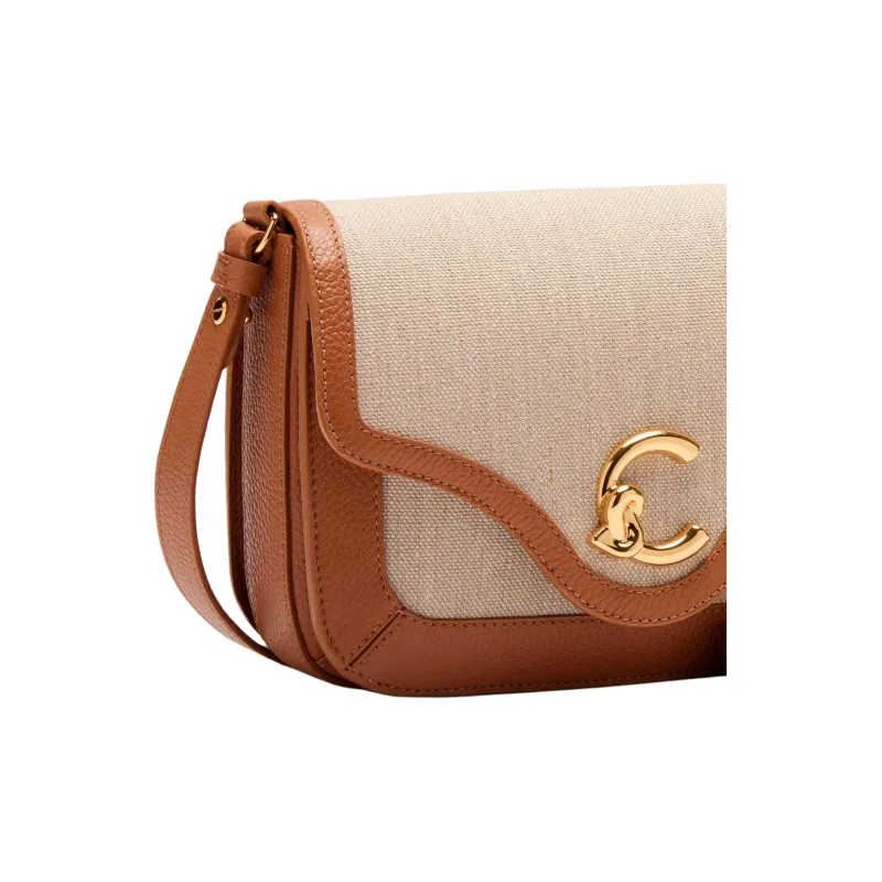 COCCINELLE C me Canvas With Grain Leather Shoulder Bag Small Size Women's Natural Color-3