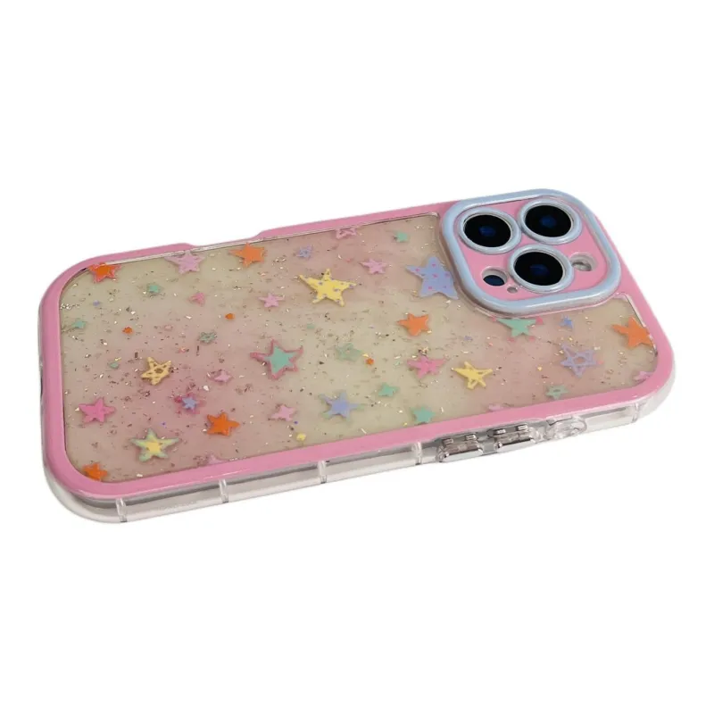 Sopi Acrylic Material Glitter Multicolor Stars Phone Cases Compatible With IPhone 16/15 Pro Max/Apple 13/14 Pro/Max-3