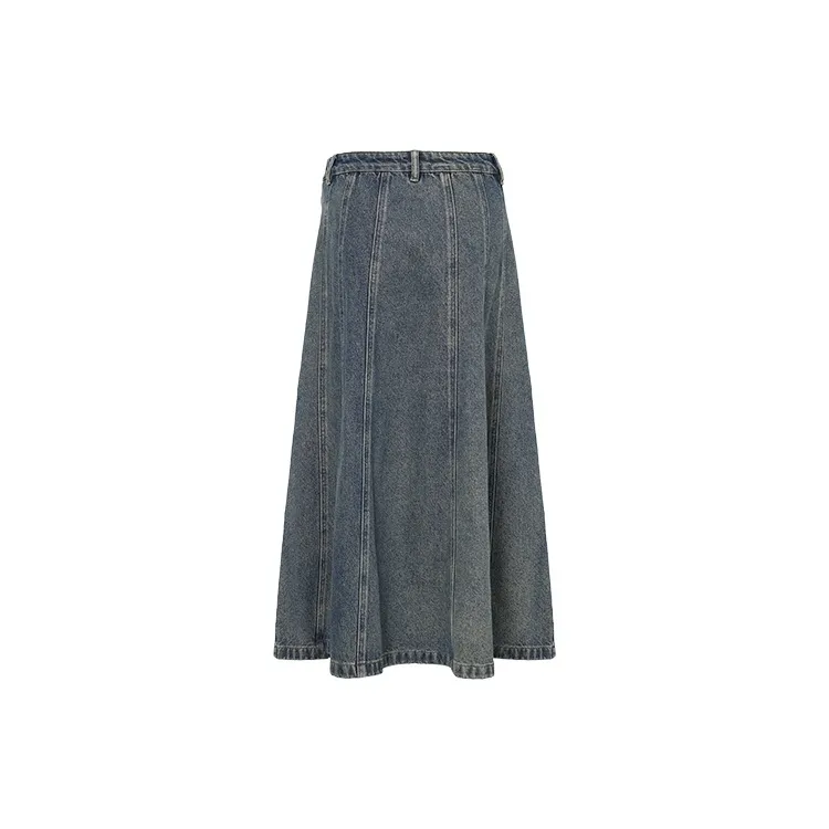 URBAN REVIVO Denim Long Skirt Women's Blue-1