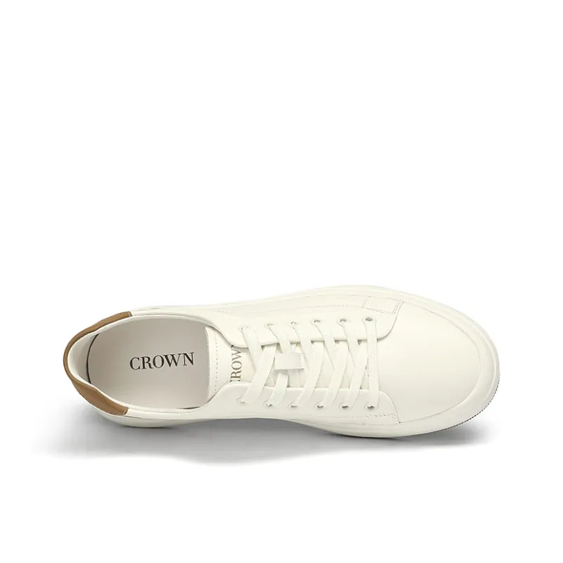 CROWN Anti-Slip And Wear-Resistant Lightweight Low-Top Skateboard Shoes Men's White Apricot-2
