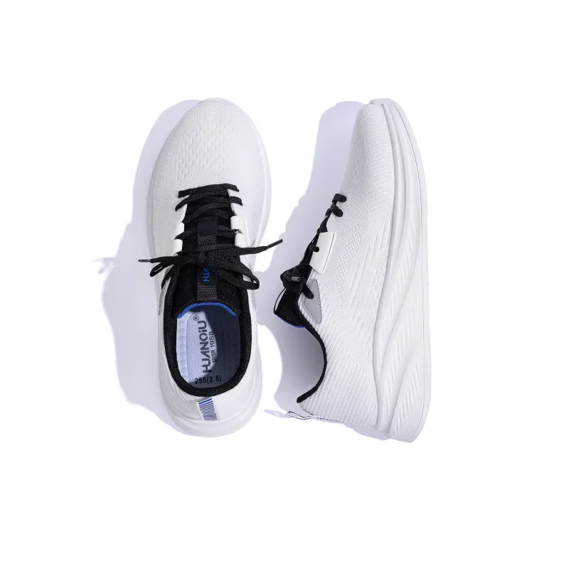 HUANQIU Durable Breathable Lightweight Low-Top Casual Running Shoes Men's White Black-5
