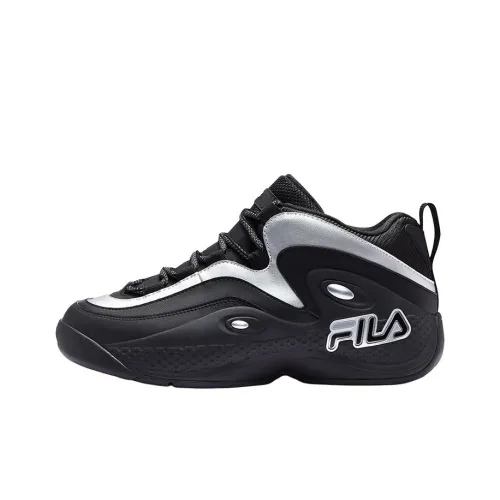 FILA FUSION Anti Slip Wear Resistant Low Top Vintage Basketball Shoes Men's Black Silver