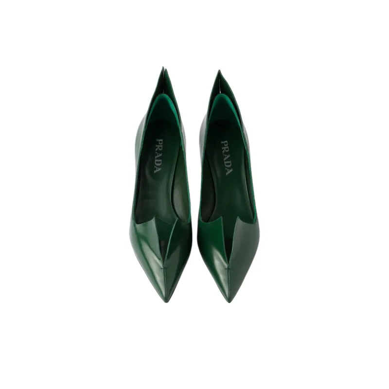 PRADA Brushed Slim Heel High Heels 5.5cm Women's Green-5