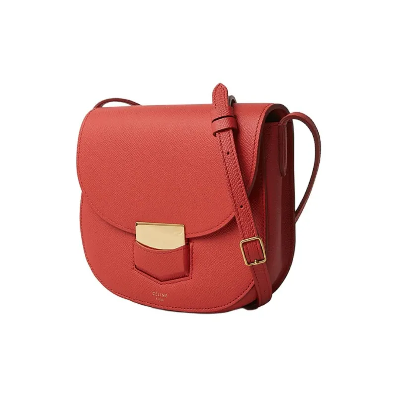 CELINE Cow Leather Saddle Bag Shoulder Bag Crossbody Bag Small Size Women's Red-2