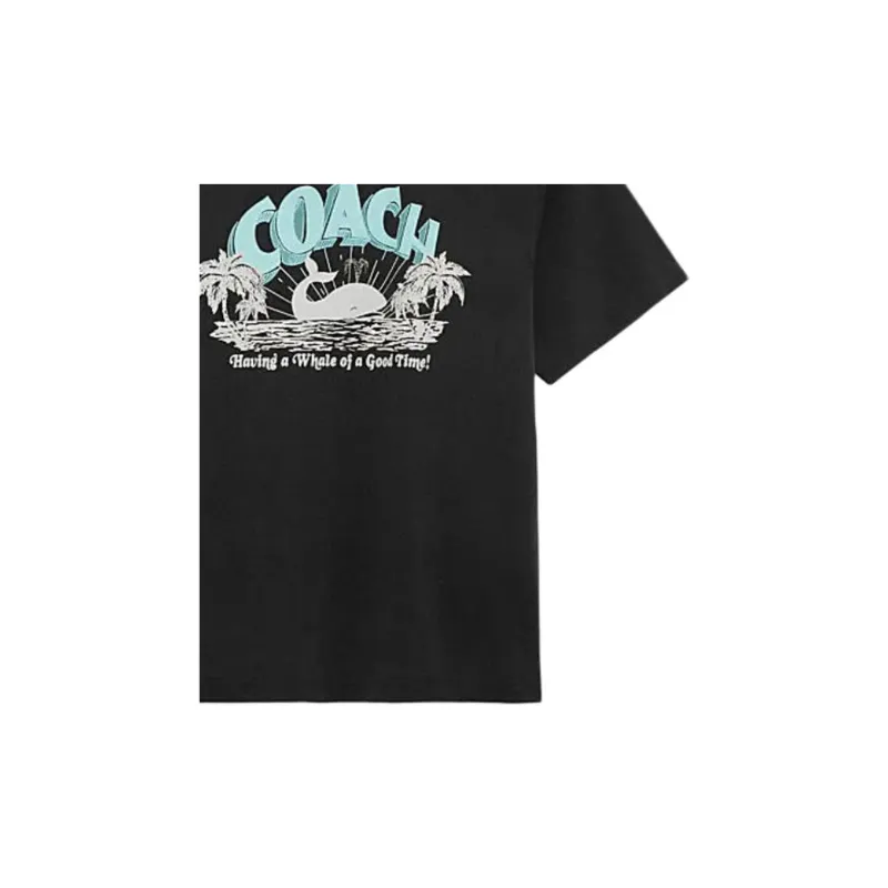 COACH Letter Print Crew Neck Short-Sleeved T-Shirt T-Shirt Men's Black-4