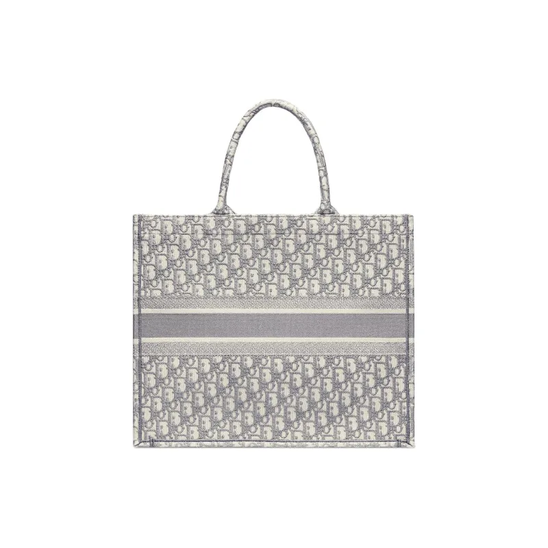 DIOR BookTote Cotton Tote Bag Shopping Bag Handbag Large Size Women's Ecru & Gray-2