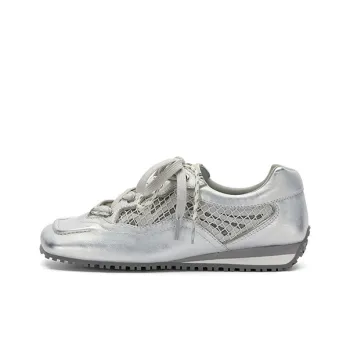 SUGARSU 25-Year Spring Vintage Genuine Leather Square Toe Dearden Lace-Up Casual Sports Cortez Shoes Women's Silver