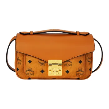 MCM Tracy Visetos Canvas Handbag Medium Size Women's Cognac Brandy