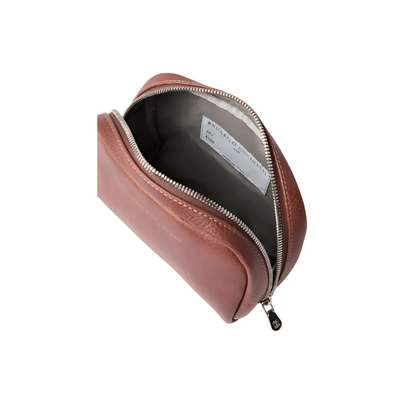 Brunello Cucinelli Grain Calfskin Toiletry Bag Men's Brown-2