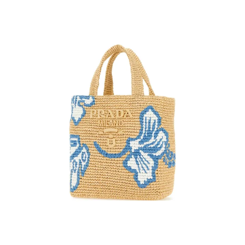 PRADA Raffia Tote Bag Shopping Bag Handbag Women's Khaki/Blue-1