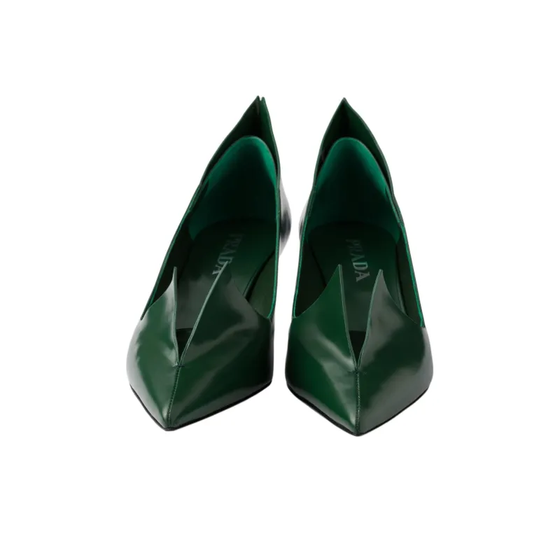 PRADA Brushed Slim Heel High Heels 5.5cm Women's Green-4