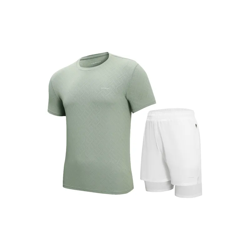 MESUCA Fitness Sets Men Clothing Set Matcha Green Top+White Shorts-0