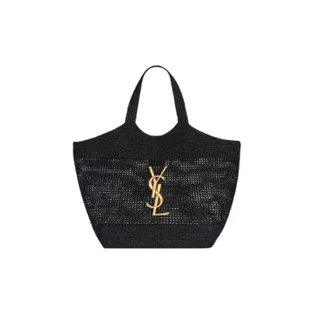 SAINT LAURENT Raffia Tote Bag, Shopping Bag, Handbag Large Size Women's Black